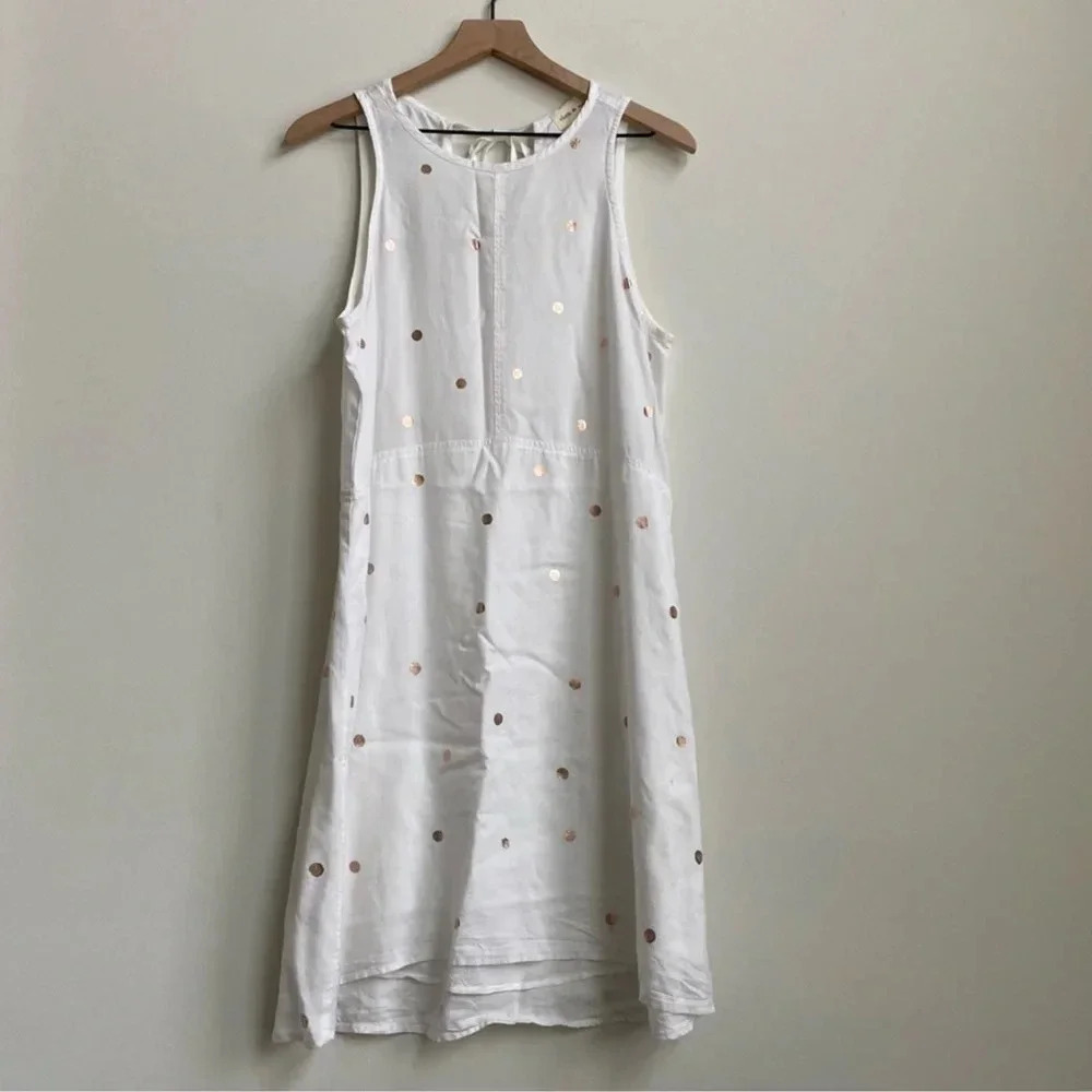 Anthropologie Cloth & Stone Polka Dot Seamed Dress Foil Print White Size Medium - Picture 2 of 9